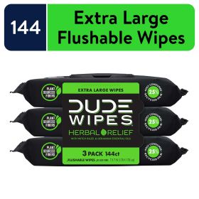 DUDE Wipes Flushable Wipes, XL Wet Wipes for At Home Use, Herbal Relief, 144 Count