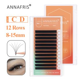 ANNAFRIS Easy Fan Eyelash Extension Automatic 1S Flowering 0.07mm Individual False Lashes Natural Soft Matte Black Volume Lash Extensions supplies (Length: 8-15mm Mix, Curl: D)